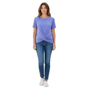 Marine Layer Womens Periwinkle Blue Ribbed Twist Front Short Sleeve Top Size M